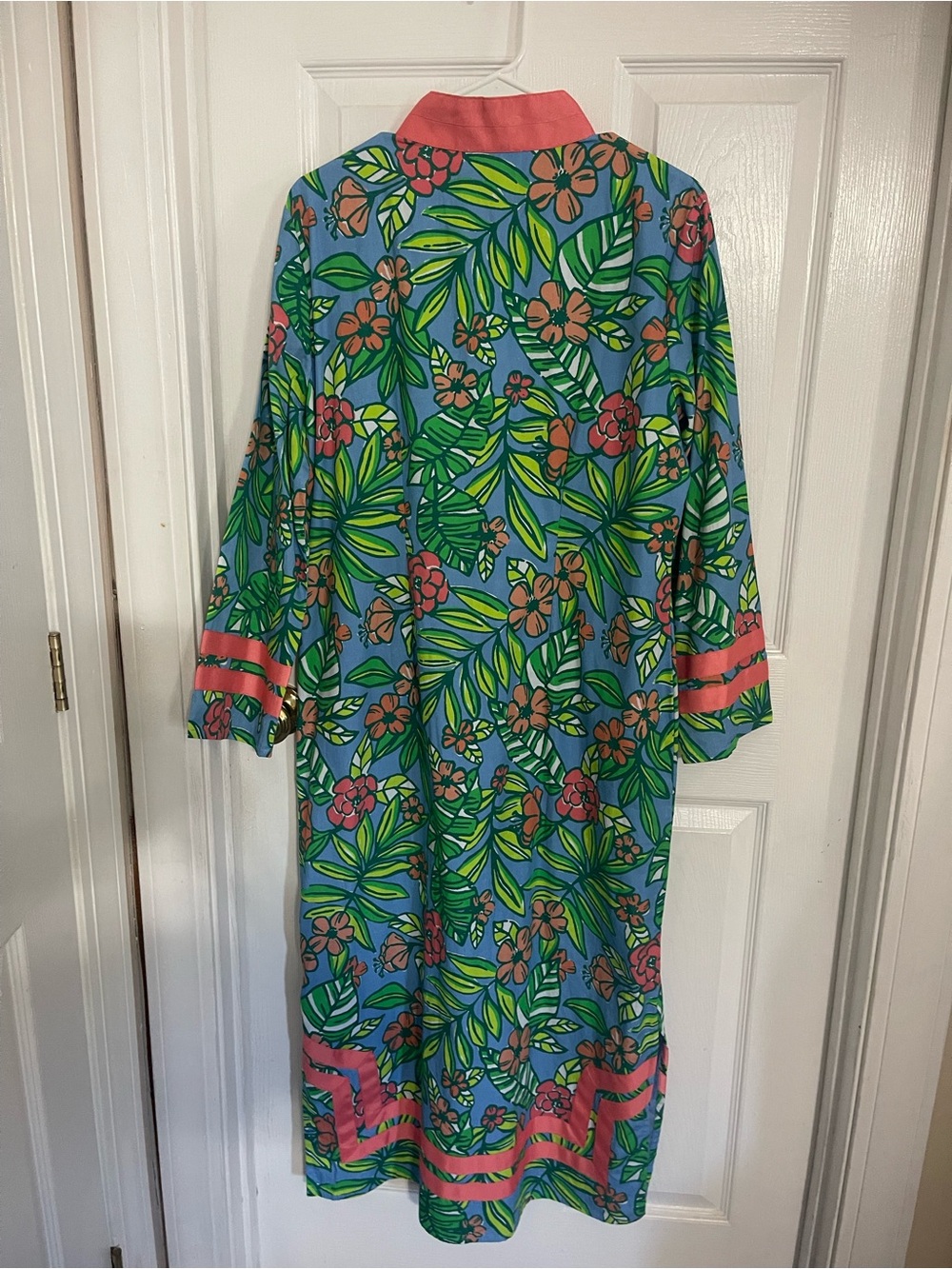 Sail to Sable Blue Tropical Maxi Dress with Coral Trim - Picture 3 of 3